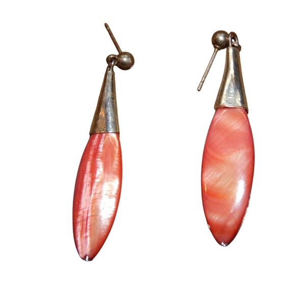 70s Vintage Mod Orange Shell Like Drop Earrings - Picture 2 of 7